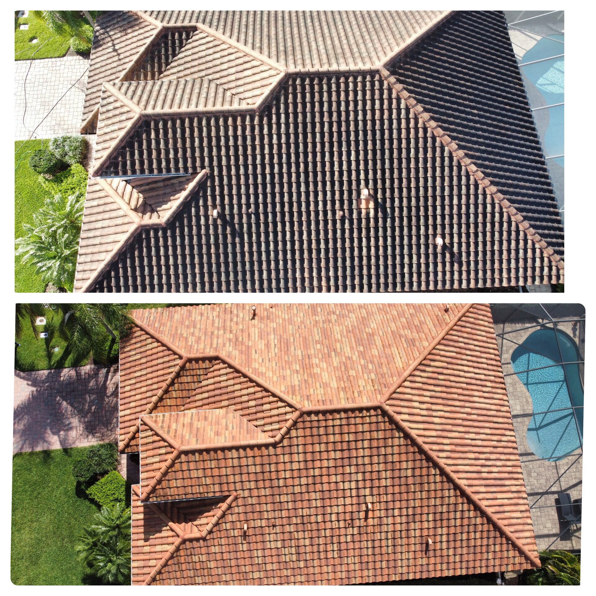 Roof cleaning before and after in Naples Florida